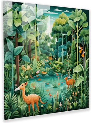 Popcas Tropikal Orman Cam Tablo - Tropikal Yeşillik Dolu Cam Tablo Hayal Gücü