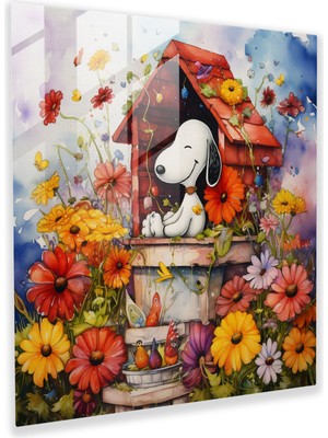 Popcas Sulu Boya Snoopy Cam Tablo - Snoopy Ev Dekorasyonu Kelebekler Modern Sanat