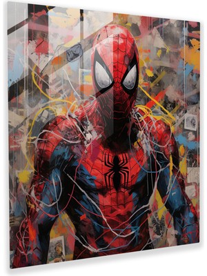 Popcas Modern Spider Man Cam Tablo - Örümcek Adam Modern Sanat Cam Tablo Karışık Medya