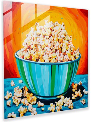 Popcas Canlı Yaşam Cam Tablosu: Patlamış Mısır Partisi - Duvar Dekorasyonu Cam Sanatı Canlı Renkler