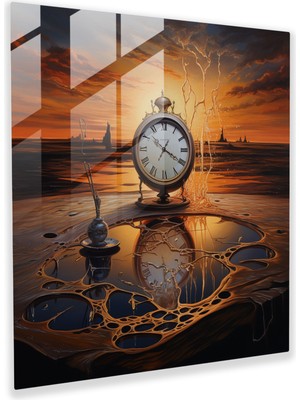 Popcas Eriyen Saat Cam Tablo - Still Life Cam Sanat Duvar Dekorasyonu Gizem