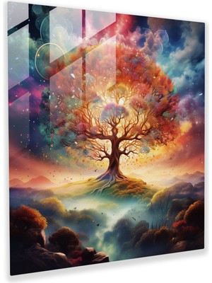 Popcas Hayat Ağacı Cam Tablo - Gerçeküstü Manzara - Hayat Ağacı Cam Sanatı Manzara Ev Dekorasyonu