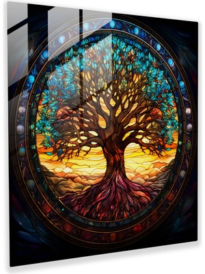 Popcas Hayat Ağacı Cam Tablo Baskısı - Cam Tablo Cam Sanatı Duvar Dekorasyonu