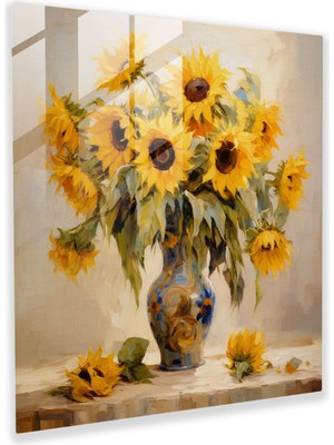 Popcas Natürmort Cam Tablo: Ayçiçeği Buketi - Ev Dekorasyonu Cam Sanatı Duvar Dekorasyonu