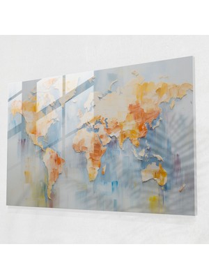 Popcas Dünya Haritası Cam Duvar Sanatı - Dünya Haritası 2 Cam Duvar Sanatı Cam Sanatı Duvar Süslemesi