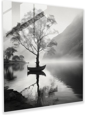 Popcas Dünyanın En Güzel Manzaraları - Klasik Siyah Beyaz Cam Tablo - Dünyanın En Güzel Manzaraları Klasik Siyah Beyaz Fotoğraf Ev Dekorasyonu Sisli Dağ Arka Planı