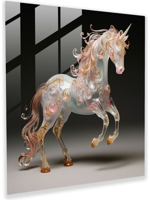 Popcas Üfleme Cam Heykel - Zarif Tekboynuzlu At - Cam Duvar Sanatı Heykel Tekboynuzlu At