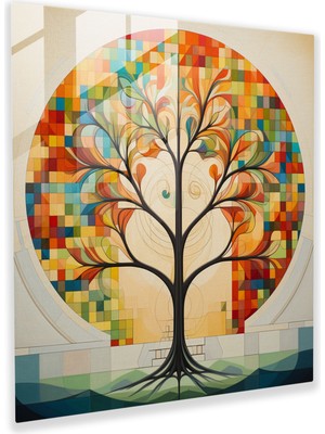 Popcas Hayat Ağacı Cam Tablo - Geometrik Desen - Duvar Dekorasyonu Cam Sanatı Modern Sanat