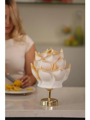 Maison Avf Gold Detaylı Eva Gül Tasarım Kablosuz Şarjlı Masa Lambası Altın Renk 1. Sınıf EVA Malzeme