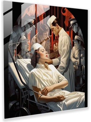 Popcas Şık Hemşire Yaralı Askerlere Bakıyor Cam Tablo - Vintage Ev Dekorasyonu Için Yüksek Kaliteli Cam Duvar Sanatı