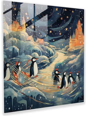 Popcas Nostaljik Penguenler Cam Tablo Sanatı - Penguen Nostaljik Penguenler Cam Tablo Sanatı Vintage Ilhamlı Çizim Hayalperest