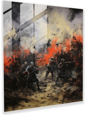 Popcas Canlı Tuval Galerisi Cam Baskı - Soyut Ifadeci Askerler Siperlerde Cam Duvar Sanatı - Ev Dekorasyonu ve Duvar Dekoru