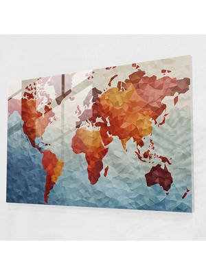 Popcas Dünya Haritası Cam Duvar Sanatı - Geometrik Mozaik Dünya Haritası - Modern Sanat Cam Tablo Duvar Dekorasyonu