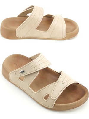 Gezer Kadın Yazlık Suni Deri Cırt Cırtlı Ayarlanabilir Rahat Taban Günlük Terlik