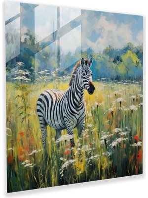 Popcas Serenity Zebra Cam Tablo - Zebra Izlenimci Resim Bol Otlak Cam Sanat