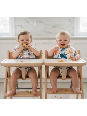 Yorni, 2 Adet, Ekonomik Set, 6-24AY, Family ve Sea Desen, Sıvı Geçirmeyen, Cepli, Cırtlı Mama Önlüğü, Önlük