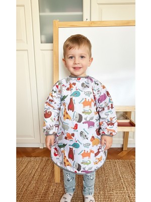 Yorni 3-6 Yaş, Zoo, Cırtlı, Sıvı Geçirmez, Makinede Yıkanabilir, Uzun Kollu Çocuk Faaliyet Aktivite Mama Önlüğü