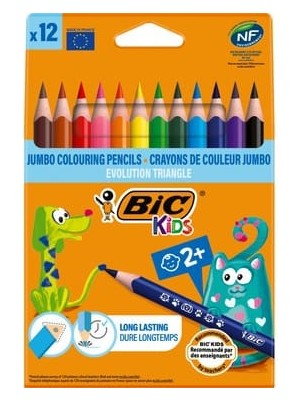 Bic Kids Evolution Üçgen Jumbo Kuru Boya Kalemi 12'li Kutu