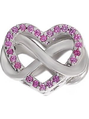 Kadın Sonsuzluk ve Kalp Model Pembe Taş Detay Gümüş Charm