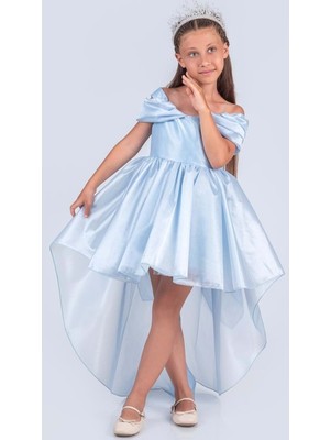 Kız Çocuk Düşük Omuz Detaylı Işıltılı Prenses Elbisesi M00760