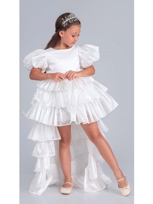 Kız Çocuk Eklenebilir Kuyruk Detaylı, Taçlı Aspendos Abiye Elbise M00758