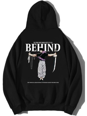 Brz Collection Unisex Oversize Behind Anime Hoodie Siyah