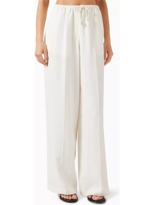 Linen Blend Suit Pants, Düz Paça ve Nefes Alabilir Yazlık Pantolon Ekru
