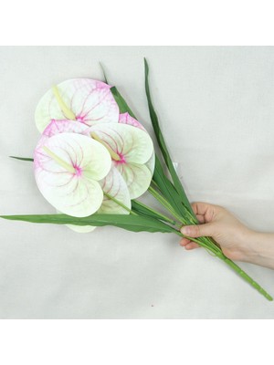 Pembe Damarlı Lotus Çiçeği 7 Dal 52 cm Lotus Yapay Çiçek Demeti