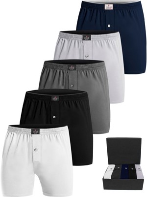 Öts Premium 5'li Erkek Boxer Düğmeli, Süprem -  Hediye Kutulu, %100 Pamuk, Ultra Yumuşak Kumaş, Rahat Kalıp, Etiketsiz ve Kaliteli İç Giyim