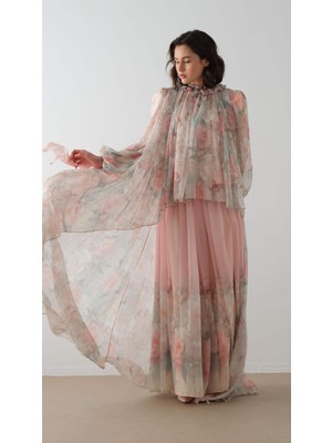 Çiçek Desenli Pantolon Takım Somon