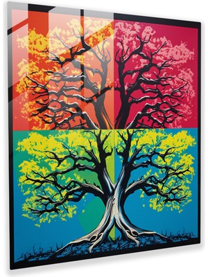 Popcas Yaşam Ağacı Pop Art Cam Tablo - Duvar Dekorasyonu Pop Sanat Cam Sanat