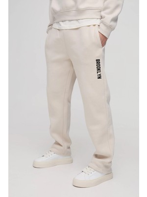 Erkek Içi Polarlı 3 Iplik Kalın Brooklyn Baskılı Eşofman Altı SPR25EA70