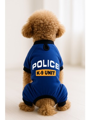 Kedi ve Köpek Kıyafeti & Elbisesi - Saks Mavi 4 Bacak Tulum Police K-9 Unit