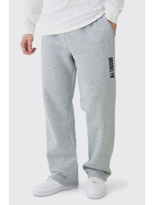 Erkek Içi Polarlı 3 Iplik Kalın Brooklyn Baskılı Eşofman Altı SPR25EA70