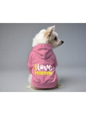 Kedi ve Köpek Kıyafeti & Elbisesi - Pembe Hoodie I Love Human