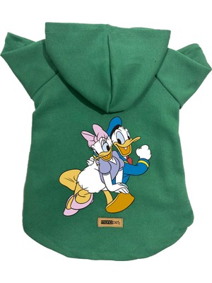 Kapişonlu Polar Sweatshirt Köpek ve Kedi Kıyafeti & Elbisesi - Yeşil Deysi & Donald