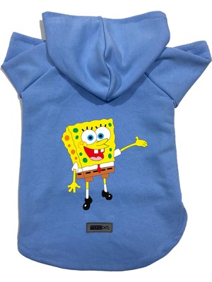 Kapişonlu Polar Sweatshirt Köpek ve Kedi Kıyafeti & Elbisesi - Mavi Sponge Bob