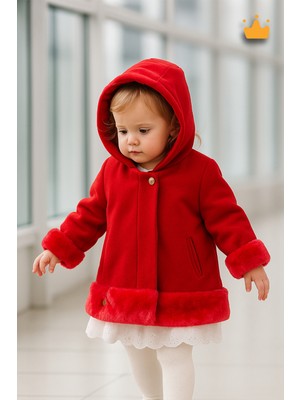 Baby Hola Kız Çocuk Kışlık Kaban 13494 Kırmızı Pamuk Astarlı Kapüşonlu Uzun Kol