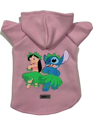 Kapişonlu Polar Sweatshirt Köpek ve Kedi Kıyafeti & Elbisesi - Pembe Lilo & Stich