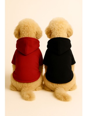 Kapişonlu Polar Sweatshirt Köpek ve Kedi Kıyafeti & Elbisesi - Kırmızı & Siyah 2'li Fırsat Paketi