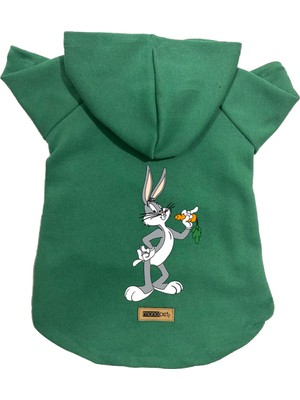 Kapişonlu Polar Sweatshirt Köpek ve Kedi Kıyafeti & Elbisesi - Yeşil Yeni Bugs Bunny