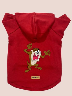 Kapişonlu Polar Sweatshirt Köpek ve Kedi Kıyafeti & Elbisesi - Kırmızı Tazmanya Canavarı - Xl Beden