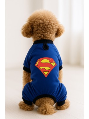 Kedi ve Köpek Kıyafeti & Elbisesi - Saks Mavi 4 Bacak Tulum Superman