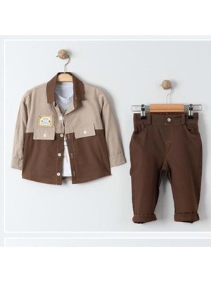 Cepli Gömlek , Pantolon , T-Shirt  3parça Erkek Bebek Takım MNK31103