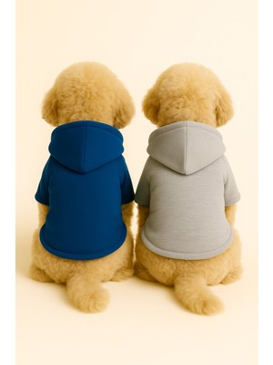 Kapişonlu Polar Sweatshirt Köpek ve Kedi Kıyafeti & Elbisesi - Mavi & Gri 2'li Fırsat Paketi