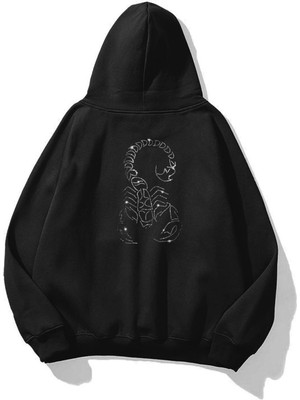 Unisex Akrep Taş Baskılı Sweatshirt Siyah