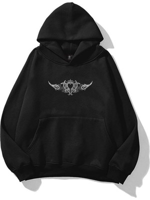 Unisex Punk Gothic Taş Baskılı Sweatshirt Siyah