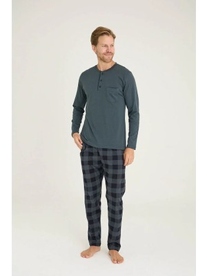 Kly Uzun Kol Ekoseli Battal Erkek Pijama Takım 9108