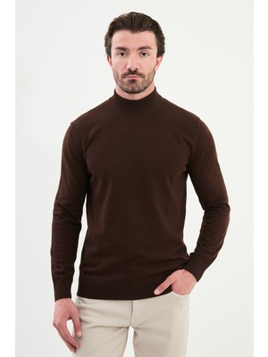 Düz Slim Fit Yarım Balıkçı Yaka Erkek Triko Kazak