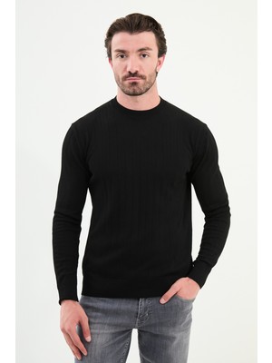 Çizgili Slim Fit Bisiklet Yaka Erkek Triko Kazak